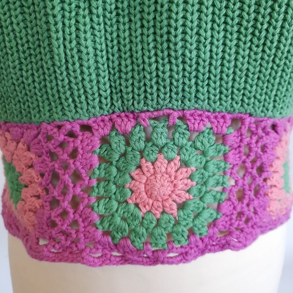 Green ASOS Crochet Crop Top Hippie Festival Size 14 - Picture 3 of 7